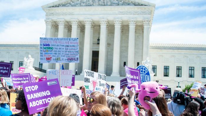 Pro-choice advocates gather to protest state abortion restrictions outside the Supreme Court in Washington, DC on May 21, 2019