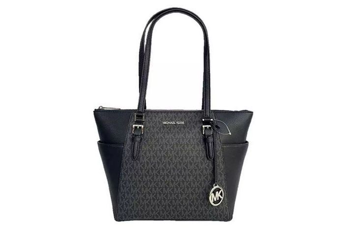 Michael Kors Charlotte Large Logo and Leather Top-Zip Tote Bag