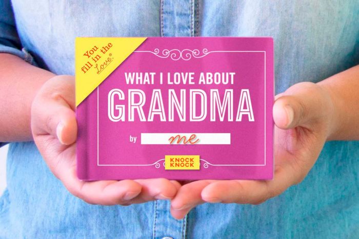 Someone holding the Knock Knock What I Love About Grandma Book.