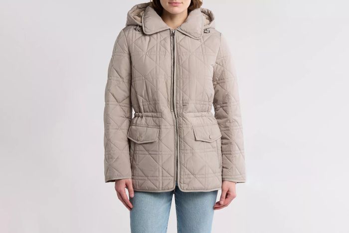 Lucky Brand Faux Shearling Lined Hooded Quilted Jacket