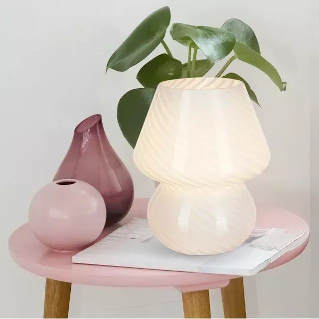 Cresswell Lighting Glass Mushroom Lamp, White Stripe