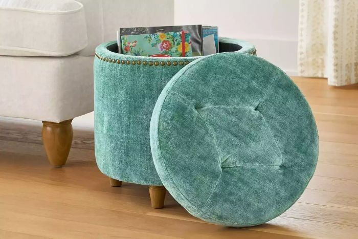 The Pioneer Woman Harper Round Velvet Storage Ottoman