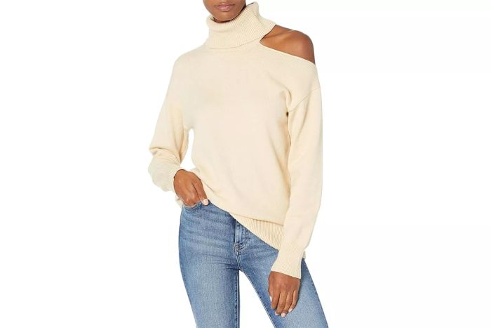 Amazon The Drop Women's Josephine One-Sleeve Cutout Loose Turtleneck Sweater