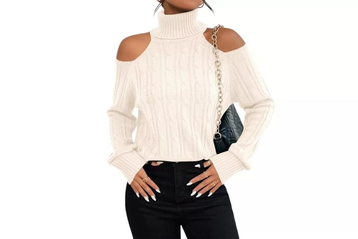 Amazon Langwyqu Women's Cold Shoulder Turtleneck Sweater
