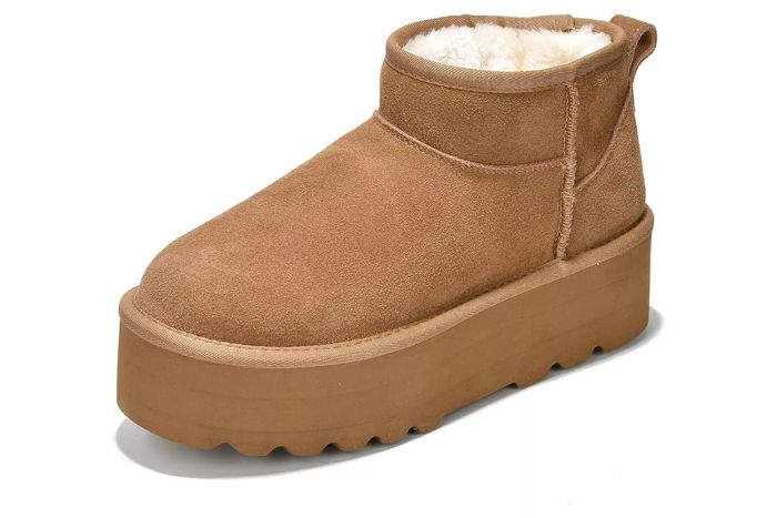 Project Cloud 100% Genuine Suede Leather Ankle Boots for Women - Fur Lined Memory Foam Insoles - Anti-Slip Mini Platform Boots - Lightweight Winter Boots for Women - Snow Boots (Huggy)