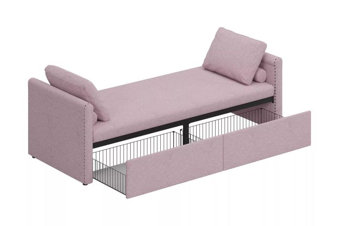 Luspaz Linen Upholstered Daybed with Pillows and 2 Drawers