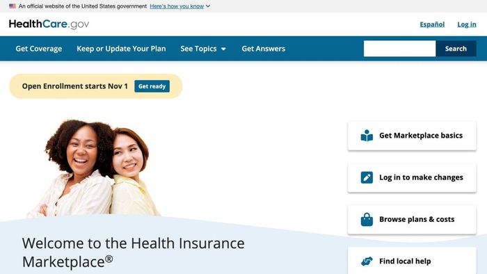 An image displaying the healthcare.gov homepage