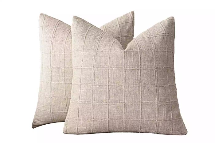 Foindtower Set of 2 Decorative Linen Check Throw Pillow Covers