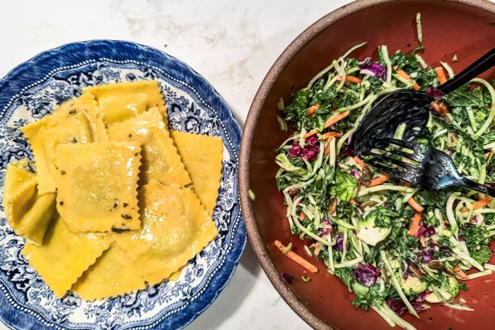 Ravioli and salad from the HungryRoot Meal Kit