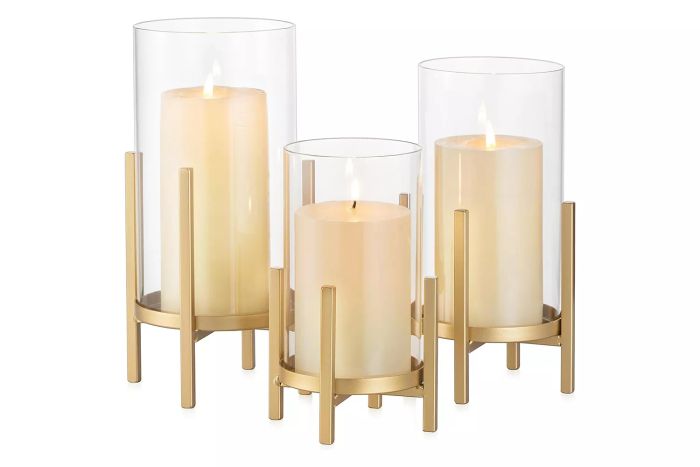 Nuptio Hurricane Candle Holder in Gold: Set of 3