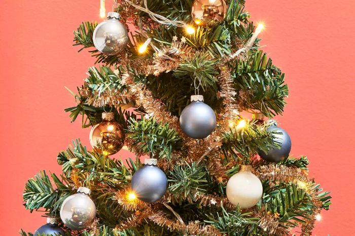 close-up of a decorated Christmas tree