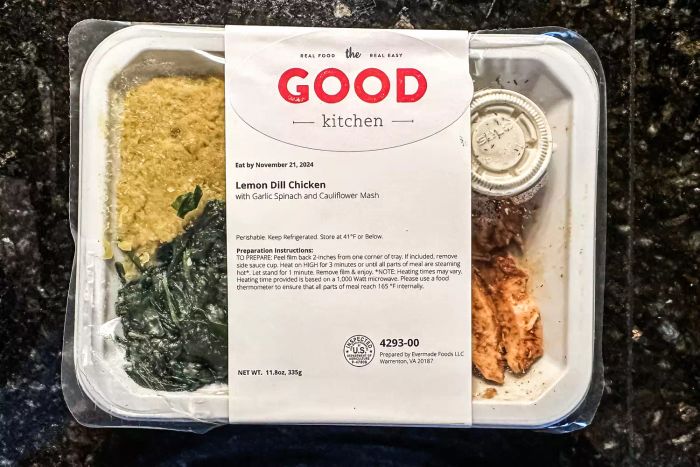 The Good Kitchen's lemon dill chicken meal kit, presented in its packaging