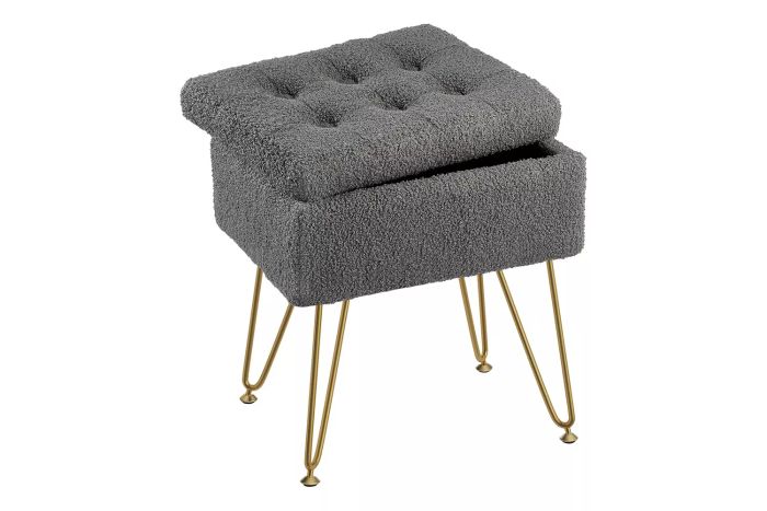 Seventable Vanity Stool Chair with Storage, Teddy Velvet