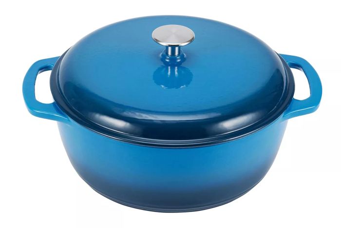 The Amazon Basics Enameled Cast Iron Dutch Oven Pot with Lid provides excellent heat retention and even cooking, making it an ideal tool for your favorite recipes.