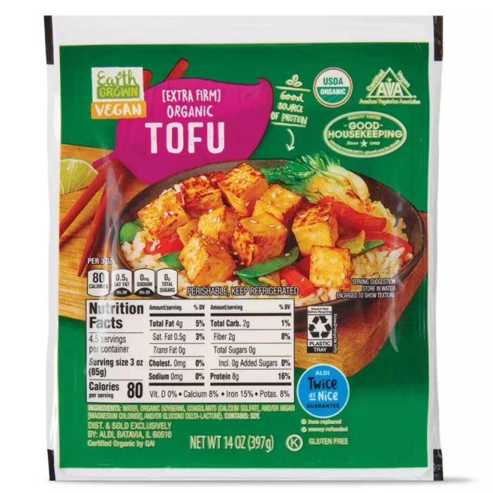 Earth Grown Extra Firm Organic Tofu offers a solid, plant-based protein option that’s versatile in a range of dishes.
