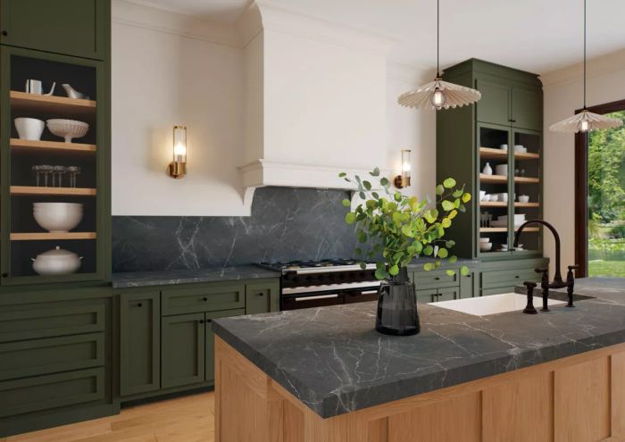 Countertops made from dark porcelain