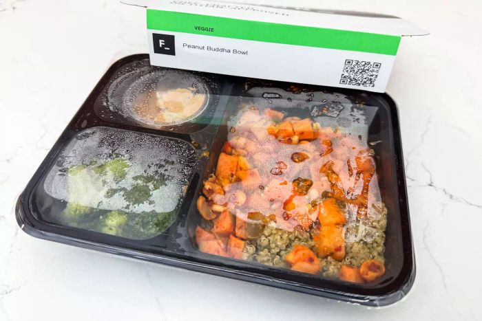 A Factor Meal Kit after being microwaved