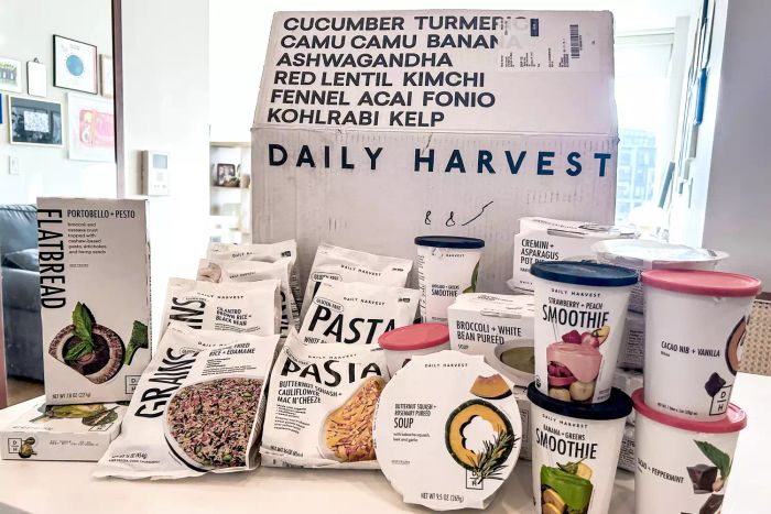 The contents of a Daily Harvest Meal Kit