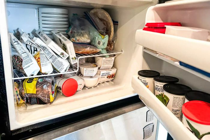 Items from the Daily Harvest Meal Kit stored in a freezer
