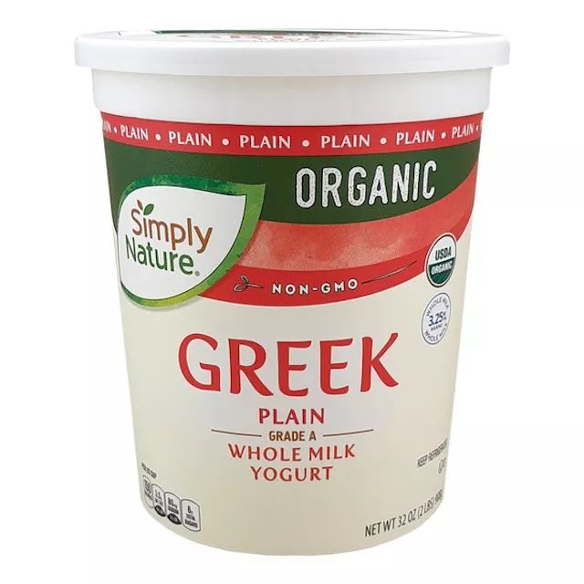 Simply Nature’s Organic Whole Milk Greek Yogurt delivers a rich, delicious source of protein and probiotics.