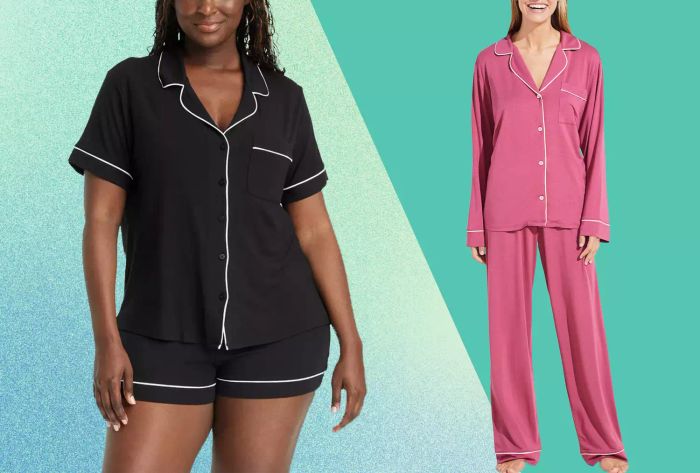 A collage featuring our top pajama picks set against a gradient and solid teal backdrop