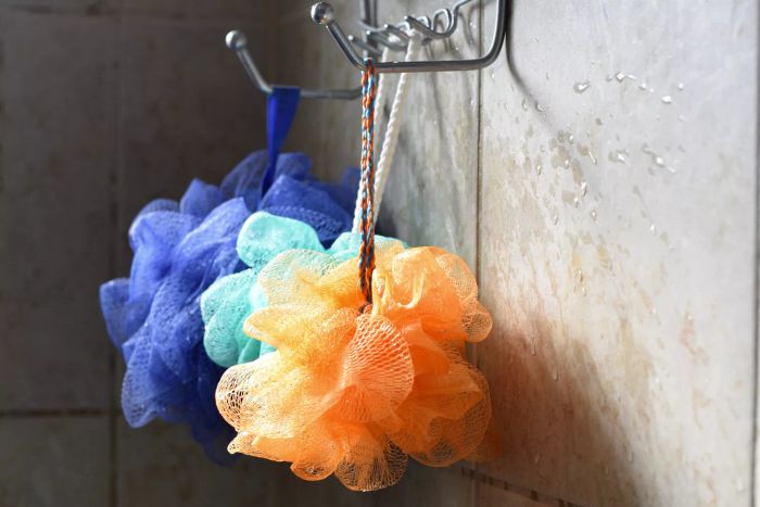 Use hydrogen peroxide to sanitize sponges and loofahs
