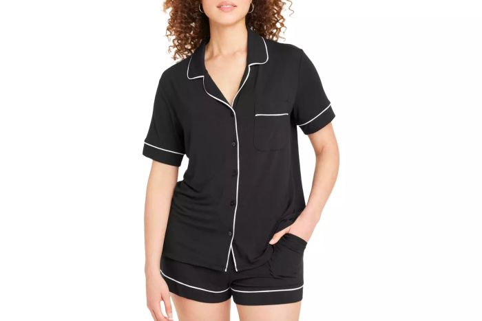 Auden Short Sleeve Notch Collar Top and Shorts Pajama Set