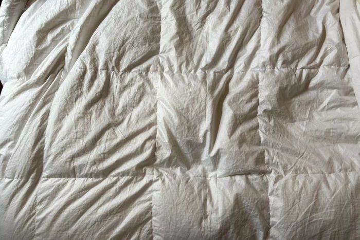 A close-up view of the fabric on the Avocado Down Duvet Insert
