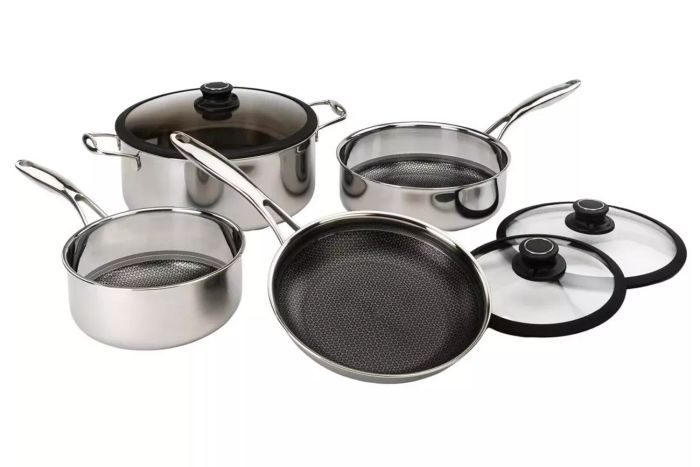 Frieling's Black Cube Quick Release 7-Piece Cookware Set combines the durability of stainless steel with the ease of nonstick cooking. This set includes a variety of pots and pans with lids, all in a compact collection that’s designed for versatility and convenience.