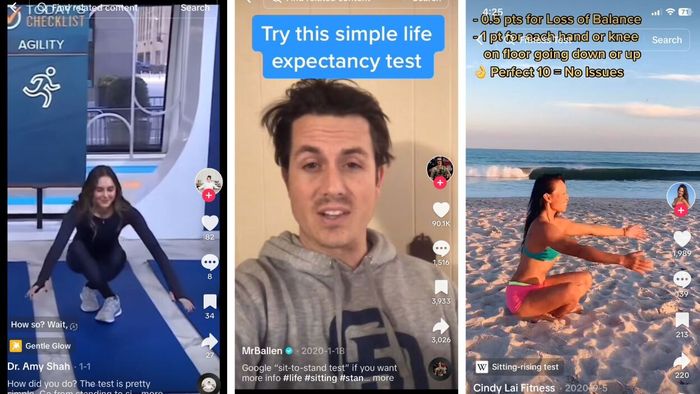 TikTok visuals: a woman performing the test on TV, a man labeling it a 