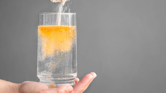 Electrolyte powder in a glass of water