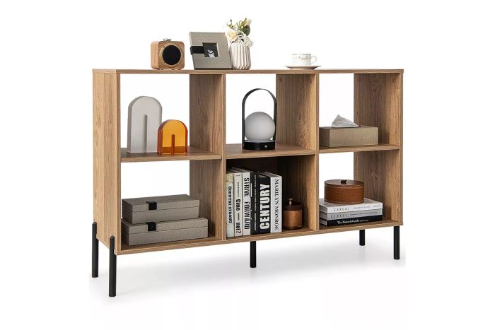 Costway 6-Cube Storage Shelf Organizer Bookcase with Square Cubbies for Bedroom in Natural Finish