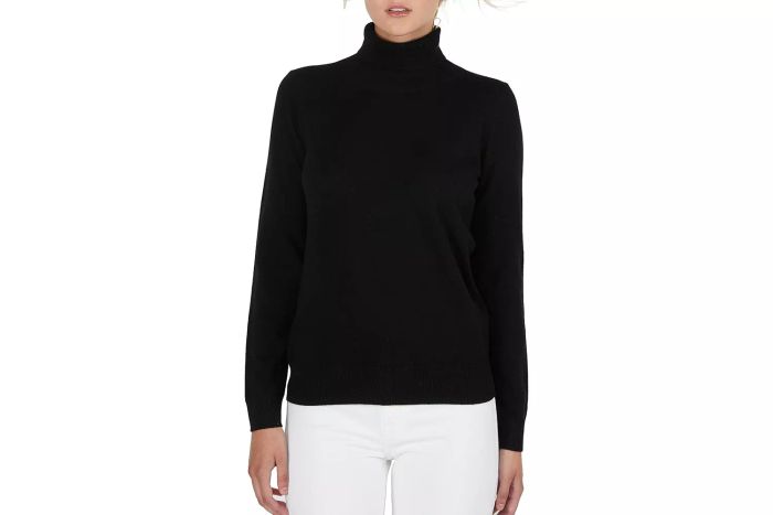 JENNIE LIU Pure Cashmere Long Sleeve Pullover Turtleneck Sweater
