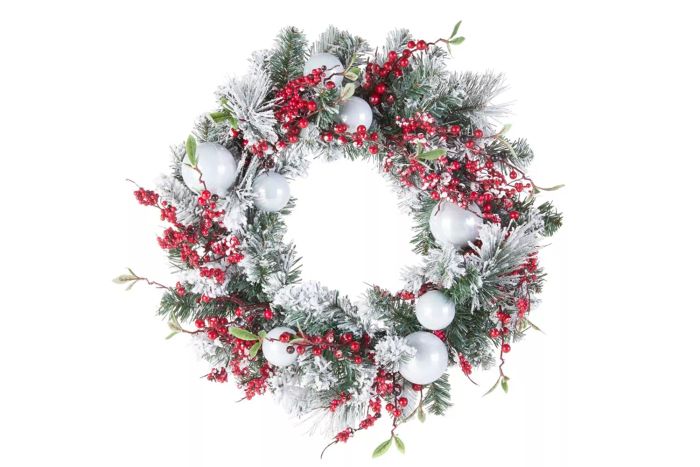 24-inch Flocked Wreath with Ornaments