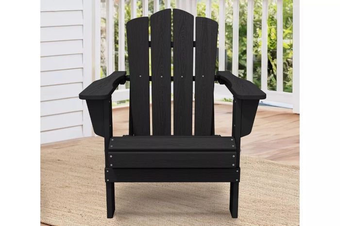 JUSTLET Outdoor Patio Folding HDPE Resin Adirondack Chair, Black