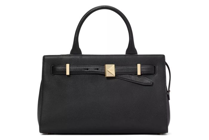 Kate Spade New York's Deco Pebbled Leather Medium Satchel in black is a refined accessory that exudes class while offering practicality and style for everyday wear.