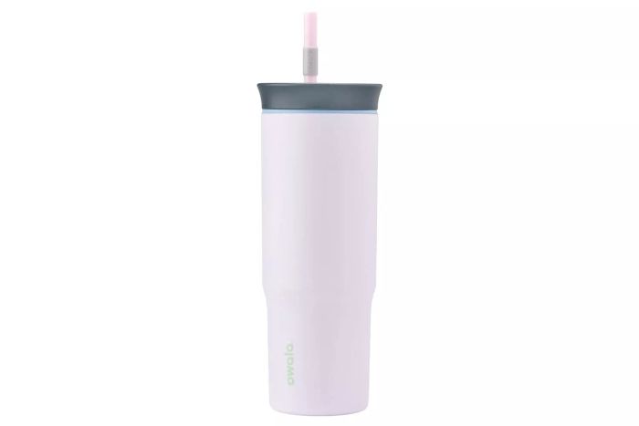 Owala Stainless Steel Triple Layer Insulated Travel Tumbler with Spill Resistant Lid and Straw, BPA Free, 24 oz, Grey/Purple (Bunny Hop)