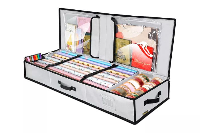 BALEINE Christmas Wrapping Paper Storage Organizer with Flexible Partitions and Pockets, 40