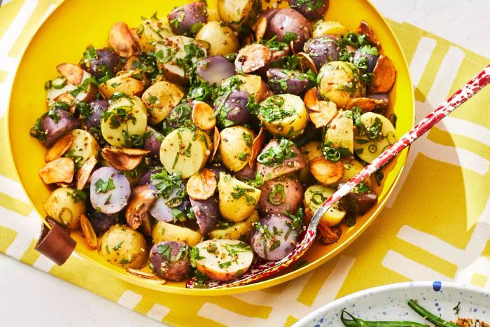 Garlic-and-Herb Potato Salad: A savory potato salad enriched with garlic and fresh herbs, creating a flavorful and satisfying side dish for any occasion.