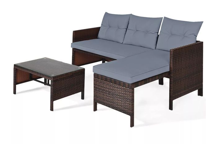 Costway 3PCS Outdoor Wicker Rattan Sofa Set Sectional Conversation Set