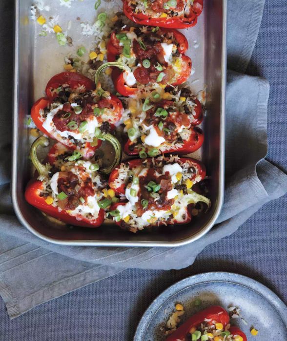 Southwestern Stuffed Red Bell Peppers in a Baking Pan