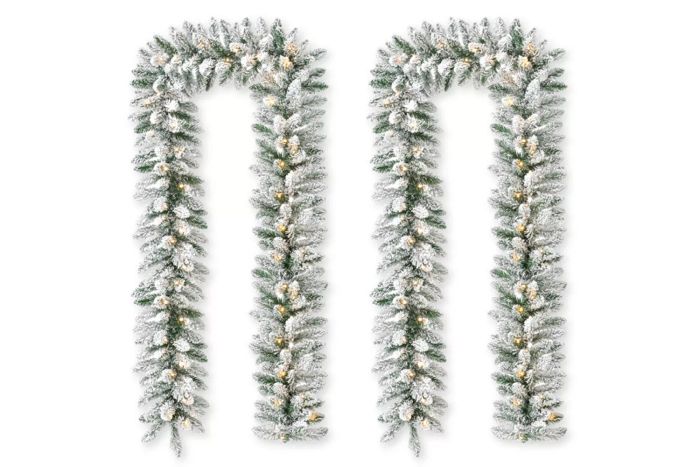 Soperton Pre-Lit Snow Flocked Christmas Garland with 35 Warm Lights and Timer