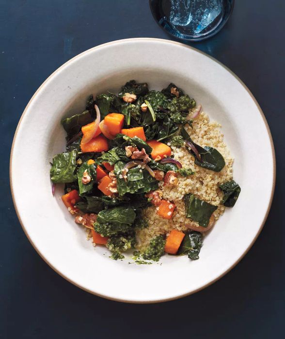 Quinoa With Sweet Potatoes, Kale, and Pesto