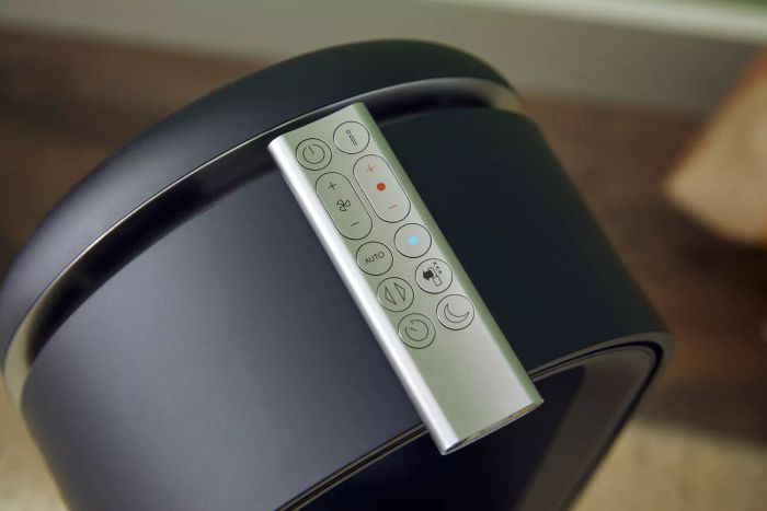 A detailed view of the control buttons on the Dyson Purifier Hot+Cool HP07