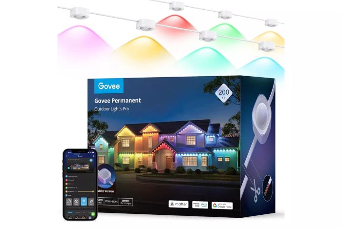 Govee Permanent Outdoor Lights Pro, 200ft with 120 RGBIC LED Lights for Daily and Accent Lighting, 75 Scene Modes for Christmas, IP67 Waterproof, Works with Alexa, Google Assistant, Matter, White