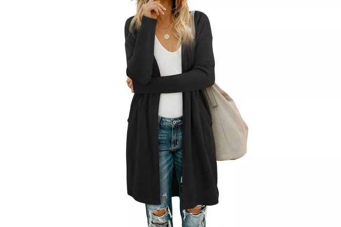 OUGES Women's Open Front Cardigan Shirt with Pockets Long Sleeve Lightweight Coat