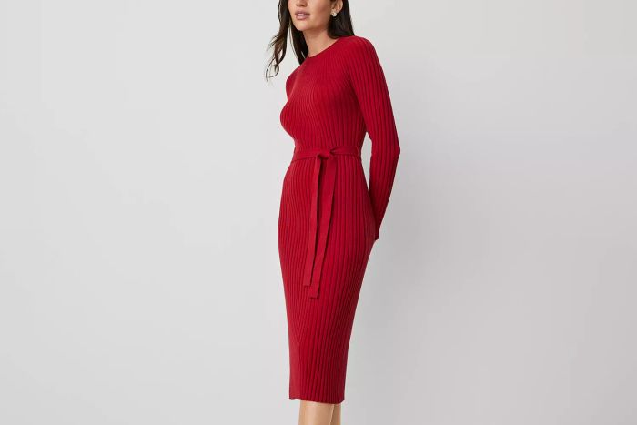 Ann Taylor Ribbed Belted Column Sweater Dress