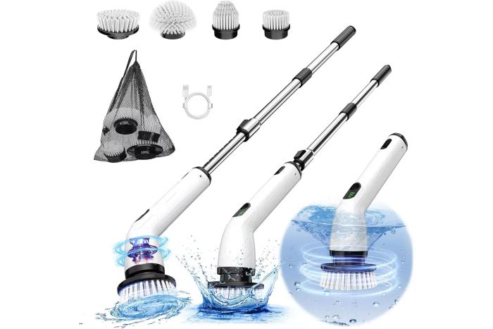 Keimi Cordless Electric Spin Scrubber – A New Shower Cleaning Brush with Detachable Brush Heads, Variable Speed Settings, and an Adjustable Extension Rod for Easy Bathroom Cleaning