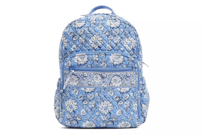 Vera Bradley Women's Cotton Campus Backpack Bookbag, Sweet Garden Blue, One Size