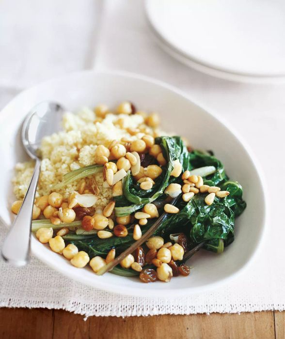 Swiss Chard With Chickpeas and Couscous